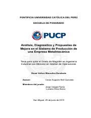 tesis de una empresa metalmecánica|Análisis, diagnóstico y propuestas de mejora en el sistema de.